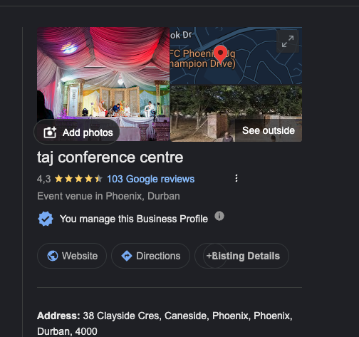 Taj Conference Centre Google profile after Review Avalanche
