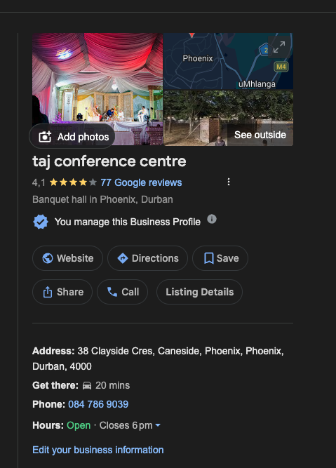 Taj Conference Centre Google profile before Review Avalanche